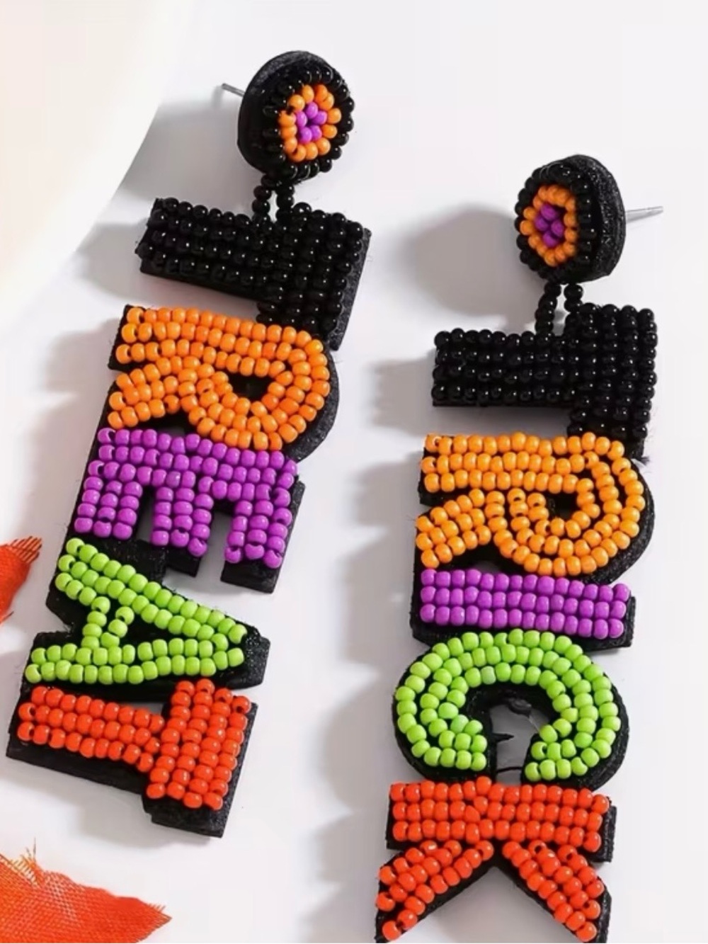 NWT Black Beaded 'Trick or Treat”' Multicolor Statement Earrings - Picture 2 of 4